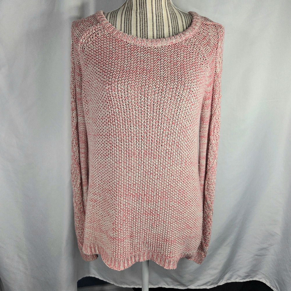 Bp. Pink & Ivory Long Sleeve Cable Knit Sleeves Sweater Size Medium